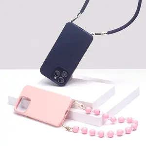 Hücre silikon siyah beyaz mavi pembe bej yeni geri dönüşüm telefon kılıfı aksesuarları Crossbody çapraz vücut TPU telefon kılıfı özel