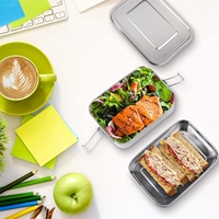 Boîte à lunch bento réutilisable à 2 niveaux en acier inoxydable, récipient à nourriture pour adultes
