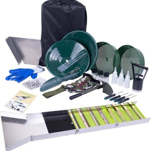 thumbnail image 2 of Sluice Fox Gold Panning Starter Kit For Kids Or Adults; Gold Snifter Bottle | 11 Inch Spiral Gold Pan With Dual Riffles; Basic Gold Prospecting Kit (11 Inch Green Color 2 of 12