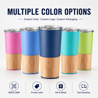 Gobelet isotherme en bambou 20 oz avec logo personnalisé, en acier inoxydable à double paroi, avec couvercle transparent