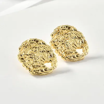 925 Sterling Silver 14K Yellow Gold hammered Unique Stud Earrings Handmade Jewelry For Women
