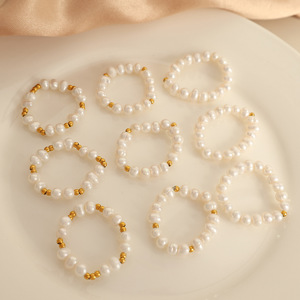 Conjunto de anillos de perlas irregulares, pulsera elástica de perlas de imitación para mujer, regalo, joyería, anillos con cuentas a la moda, diseño de forma geométrica - Product Image 2