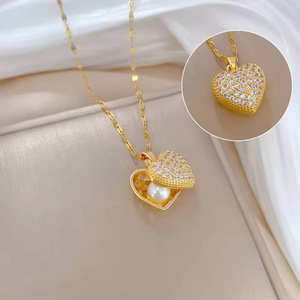 สร้อยคอจี้ทองแดงรูปหัวใจสีพีชสำหรับผู้หญิงทำจากสเตนเลส316L น้ำหนักเบาหรูหราเครื่องประดับที่งดงาม - Product Image 3