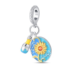 Ciondolo con Paletta di Colori Personalizzata, Dipinto a Olio, Zircone Taglio Rosa, Placcato Argento, Charm in Argento Sterling 925 per Uso Quotidiano Unisex - Product Image 6