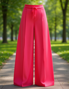 J726 Pantaloni Larghi da Donna in Crepe a Vita Alta, Vestibilità Ampia, con Coulisse, Tinta Unita, Tessuti, Casual - Product Image 2