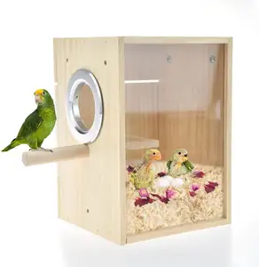 Vogelnest box Kleines Vogelhaus nest aus Holz mit Acryl sittich Zucht nistbox Transparente Zucht box für Nymphen sittich papagei