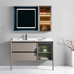 Wholesale Modern Furniture All Wooden Gray Finish Bathroom Vanity Unit Cabinets Manufacture