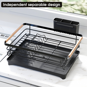 Égouttoir à vaisselle télescopique robuste en acier thermolaqué avec plateau de drainage amovible pour garder le comptoir au sec et décoré - Product Image 2