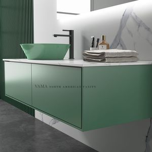 VAMA <span class=keywords><strong>Paris</strong></span> Meuble-lavabo de salle de bain mural gris design moderne avec deux tiroirs - Product Image 4