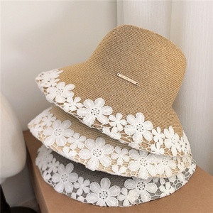 Sombrero de <span class=keywords><strong>Paja</strong></span> de Ala Ancha de Moda con Flores Elegantes Bordadas, Gorro de Pescador para Playa, Sombrero de Sol para Mujer, Sombrero de <span class=keywords><strong>Paja</strong></span> - Product Image 4