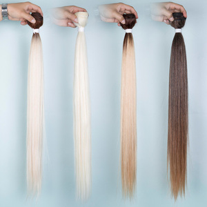 Extensions de cheveux synthétiques lisses et résistantes à <span class=keywords><strong>la</strong></span> chaleur, en fibre protéinée organique, couleur ombrée blonde - Product Image 1