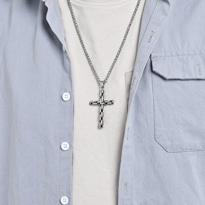 Men's <b>Cross</b> Pendant Necklace Stainless Steel <b>Chain</b> Gold Silver Black Everyday Wear Street Style Accessory - Product Image 2