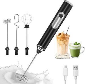 Rechargeable Milk Frother Handheld Electric Whisk 3 Speed Adjustable Coffee Frother Wand <b>Foam</b> Maker with 3 Stainless Whisks - Product Image 1