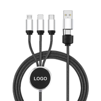 Kabel Pengisi Daya USB Type-C Kepang Nilon 1.2m dengan Logo LED Menyala 3 in 1 untuk Komputer Printer, Hadiah Khusus