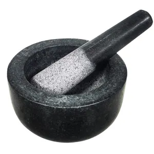 Trituradora negra Natural, piedra de granito duradero, mortero y mazo para el hogar, 14x8,2 cm, 5,5x3,2 pulgadas