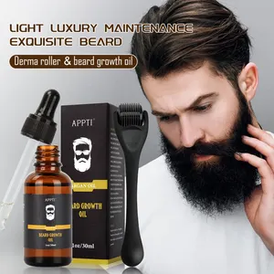 Private Label Natural Organic 30ml Beard Growth Oil with Hyper Derma Roller Set Beard Care Fast Beard Growth Essence oil set