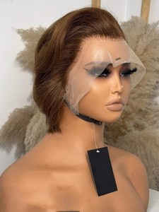 Ombre Short Bob Pixie Cut parrucche marrone capelli umani lisci 13x4 visiera in pizzo trasparente Highlight diritta Pixie Cut <span class=keywords><strong>parrucca</strong></span> - Product Image 3