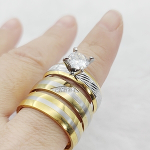 <span class=keywords><strong>Marito</strong></span> misto <span class=keywords><strong>e</strong></span> <span class=keywords><strong>moglie</strong></span> gioielli d'oro 3 pezzi coppie nuziali anello di fidanzamento promessa titanio moda anelli da dito - Product Image 2