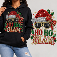 Vente en gros usine : Motif thermocollant en strass brillants et cristaux thermocollants, avec logo personnalisé, thème Noël, pour vêtements