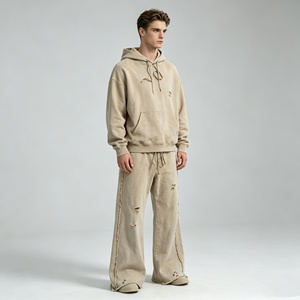 Men's sets Hooded Sweatshirt Set Printed French Terry Street Style Autumn Wear Black with <b>White</b> Pattern hoodie <b>joggers</b> wide leg - Product Image 6