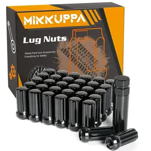 MIKKUPPA 32pcs M14x1.5ホイールラグナットブラッククローズドエンドラグナット、シェビーシルバラード1500 2500、GMC、フォード、ラム用ソケットキー1個付き