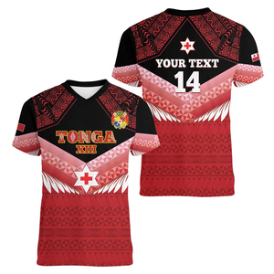 Alibaba-China-venta al por mayor de ropa Dropshipping personalizado Mate Maa <span class=keywords><strong>Tonga</strong></span> XIII mujeres cuello en V <span class=keywords><strong>camiseta</strong></span> Tongan Kupesi Ngatu - <span class=keywords><strong>Rugby</strong></span> estilo mujer <span class=keywords><strong>camiseta</strong></span> - Product Image 3
