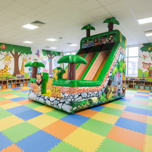 Tobogán Inflable con Diseño de <span class=keywords><strong>León</strong></span> y Tigre, Castillo Hinchable para Parque de Diversiones, Tobogán Inflable para Patio de Juegos con Temática de Safari - Product Image 1