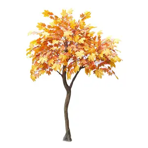 Árvore de bordo artificial para decoração de casa, árvore de bordo artificial de madeira, folhas de plástico de seda vermelho e laranja, feita à mão por atacado