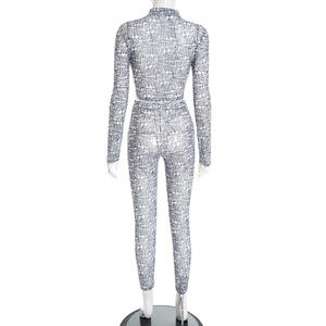 PEEQI D25ST495 Completo Autunnale da <span class=keywords><strong>Donna</strong></span> in Rete Stampata con Top a Maniche Lunghe con Zip e Pantaloni Aderenti, Set Due Pezzi Casual - Product Image 6