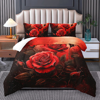 Ensemble de couette à motif floral de roses rouges de la Tour Eiffel de Paris, ensemble de literie moderne, toutes saisons, taille complète, queen, king