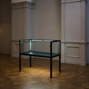 Vitrine de musée en fer 120x60x105cm, vitrine en verre noir avec éclairage LED pour expositions de table - Product Image 3