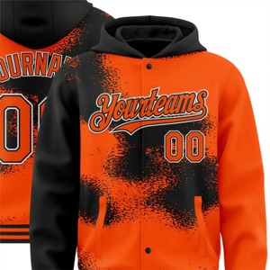 Blouson universitaire à capuche personnalisé avec nom et numéro, orange et noir, pour homme, décontracté, boutonné, pour l'automne - Product Image 2