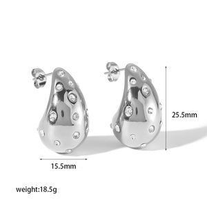 ต่างหูทรงหยดน้ำโลหะผสมสังกะสีฝังเพชรสำหรับงานปาร์ตี้ เครื่องประดับแฟชั่น - Product Image 4