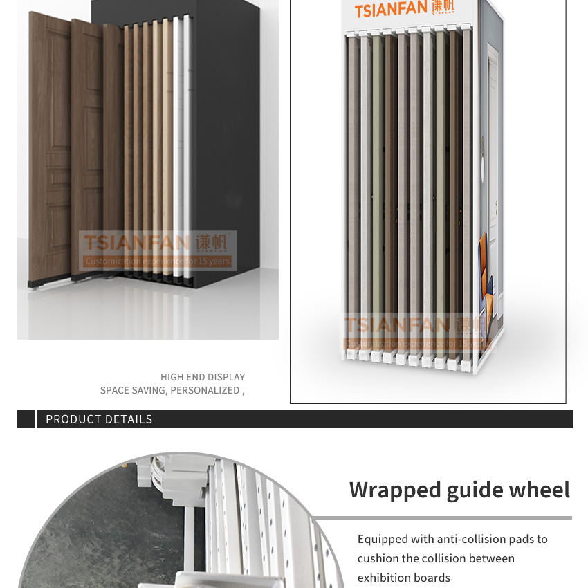 Hot selling horizontal sliding display frame frameless solid wood composite door sample for showroom wooden door display stands