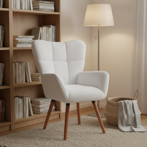 Fauteuils blancs modernes de style nordique pour salon, <span class=keywords><strong>fauteuil</strong></span> d'appoint <span class=keywords><strong>à</strong></span> <span class=keywords><strong>dossier</strong></span> <span class=keywords><strong>haut</strong></span> avec pieds en bois, très vendus - Product Image 1