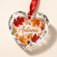 Colgante de cristal con forma de corazón de hoja de arce de otoño, llavero de cristal con estampado de otoño, adorno, OEM, ODM, venta al por mayor, fábrica de regalos