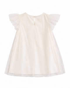 Elegant Baby <b>Girls</b>' Glitter <b>Gold</b> Tulle <b>Dress</b> with Handmade <b>Flower</b> Embellishments and Flutter Sleeves for Birthdays - Product Image 1