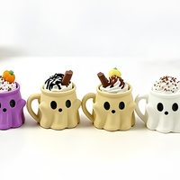 Gantungan Kunci Halloween 3D Print Material Ghost Ice Cream Fidget Clickers Bentuk Cangkir Keyboard Squeeze Pereda Stres