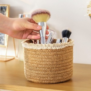 ตะกร้าทอเชือกฝ้ายทำมือทรงกลมสำหรับใส่ขนมเครื่องสำอางที่ใส่กุญแจที่เก็บของบนโต๊ะในครัวเรือน - Product Image 3