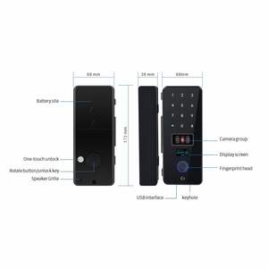 Умный замок для стеклянных офисных дверей (рамка/без рамки), открытие отпечатком пальца, кодом или картой - Product Image 6