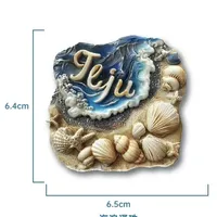 Aimant de réfrigérateur 3D en résine de l'île de Jeju, Corée, souvenir touristique de plage côtière avec coquillages, cadeau décoratif artisanal et objet de collection