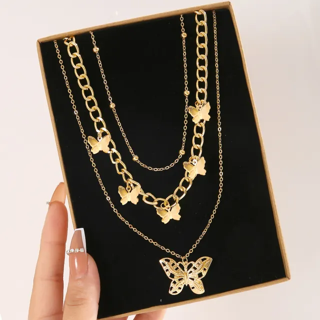 Fashion Gold Multilayered Coin Chain Necklace For Women Men Punk Butterfly Chunky Chain Necklace Party Trendy Jewelry