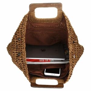 Bolso de mano con cierre de cremallera, cesta de regalo de cuero vegano, bolso de paja asiático tailandés - Product Image 2