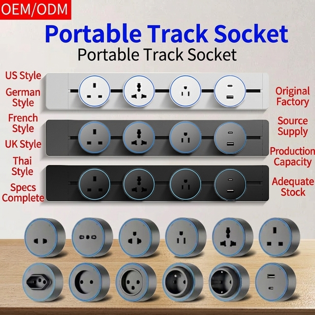 UK Track Socket Wall Socket Office Desk Power Rail System USB Ports 16A EU Plug Standard Power Track Universal Track Socket