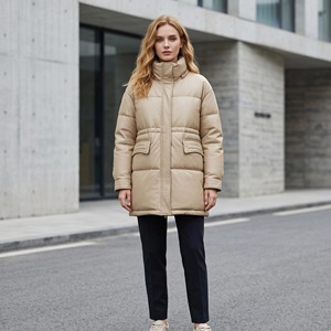 Manteau d'hiver en cuir de mouton pour femmes, mi-long, <span class=keywords><strong>col</strong></span> montant, veste décontractée pour un usage quotidien - Product Image 1