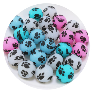 Nuevas Cuentas de Silicona con Purpurina de 15 mm de la Serie Huellas de Patas 2024, Redondas para Masticar, para Bolígrafos, Fabricación de Joyas, Collares, Pulseras, Manualidades DIY - Product Image 1