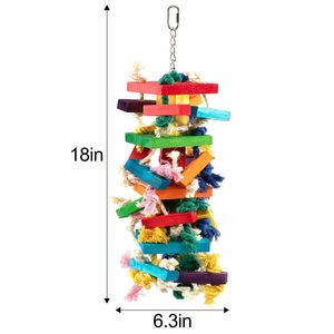 Jouet à suspendre pour perroquet, ara, oiseau de compagnie, en bois multicolore naturel, avec corde en cuir de vache et blocs de bois, jouet à mâcher et balançoire - Vente chaude - Product Image 2