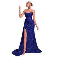 Nouvelle Robe de Soirée Bustier à Paillettes Coupe Ajustée Fente Haute Modèle Défilé Banquet Luxe Léger Robes de Fête