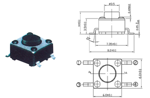 Interruptor Táctil SMD Tipo 180G de 6x6MM, 250GF, con 4 Pines, Embalaje en Rollo con Cinta Adhesiva - Product Image 2