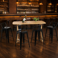 Tabouret de bar industriel robuste en acier thermolaqué à dossier bas avec repose-pieds pour îlot de cuisine, bar ou café